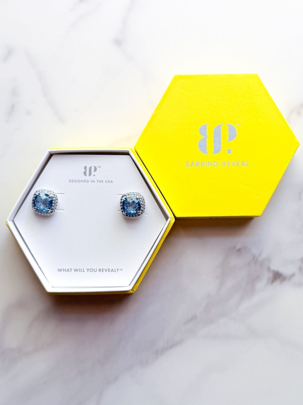 Bomb Party Sugar Cube Stud Earrings Blue Lab-Created Spinel Rhodium NWT